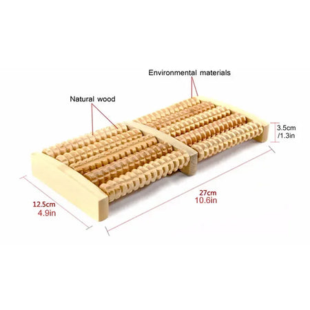 5 Row Wooden Foot Massage Roller &ndash; Acupressure Pain Relief Stimulator