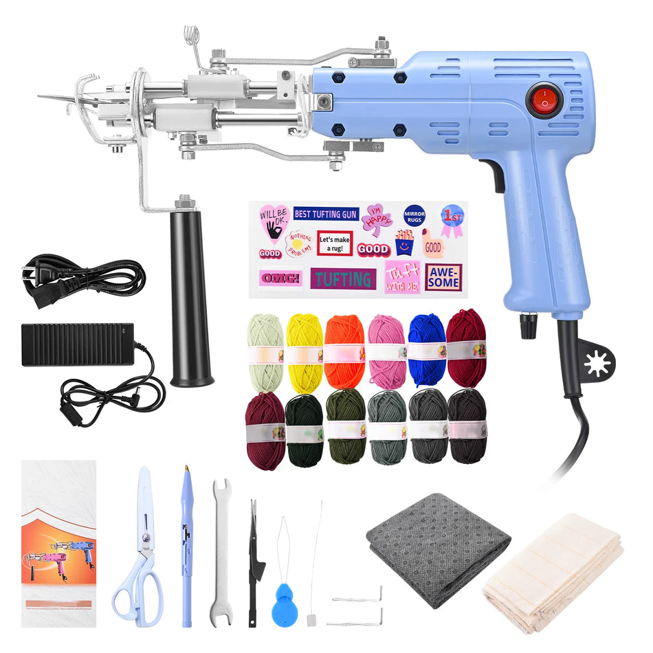 Kit de pistola de tufting de alfombra 2 en 1, corte de bucle y bucle eléctrico