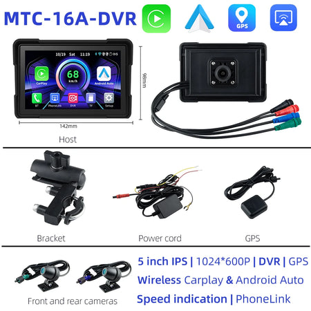 EVKEY Carplay Display Screen &ndash; Portable 5 Inch Motorcycle GPS Navigation MTC-16A-DVR