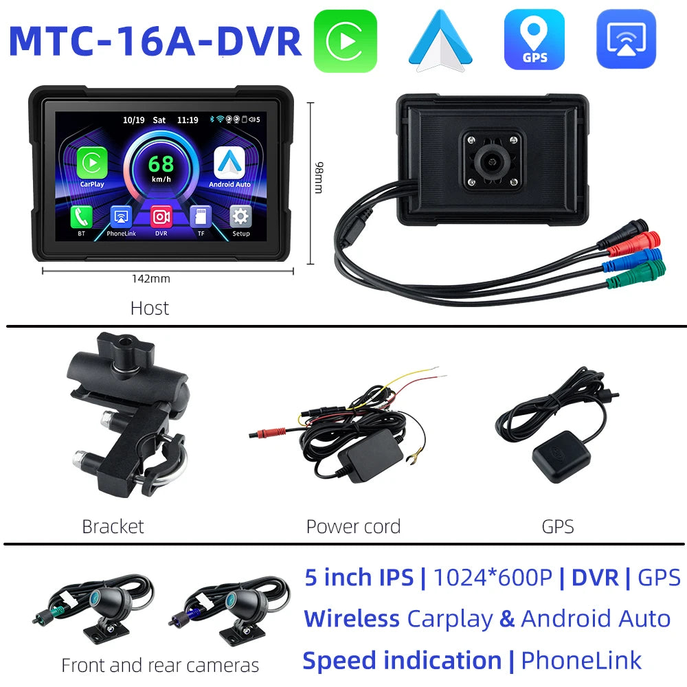 EKIY Wireless CarPlay Moto 5.0 Inch &ndash; Portable Digital Motorcycle GPS Navigation Display MTC-16A-DVR