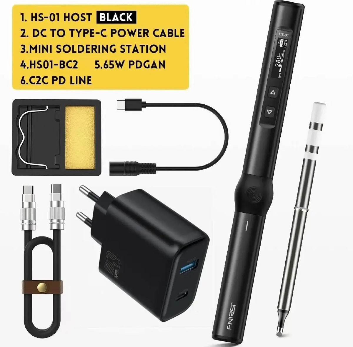 FNIRSI HS-01 Soldering Iron 24V PD 80-420 C Adjustable BK PD 65W Kit