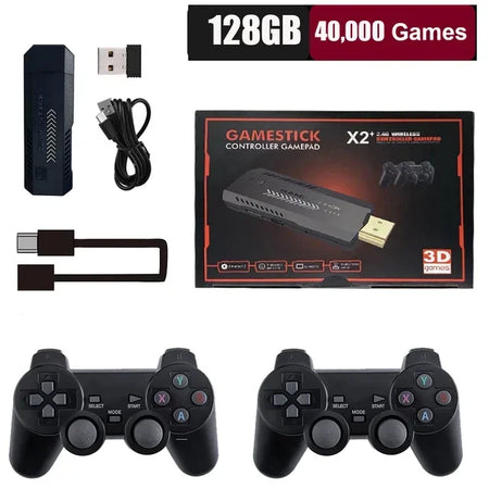 X2 Plus 4K Retro Video Game Console with Wireless Controllers - 50,000 Games 128GB