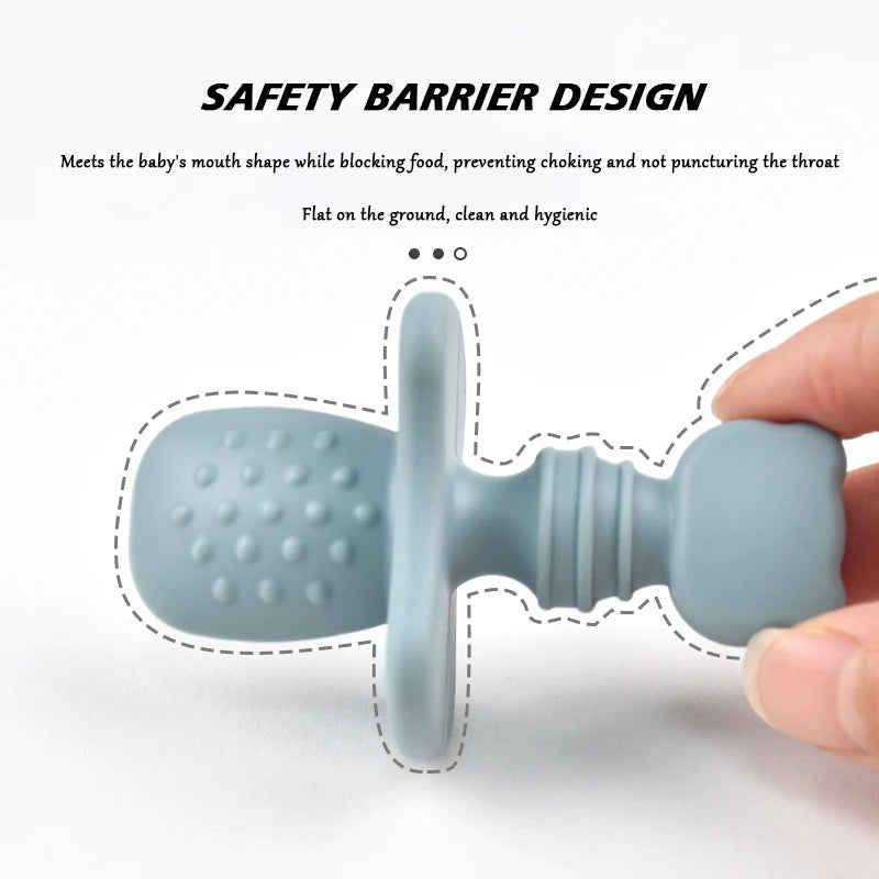 BPA Free Silicone Baby Fork and Spoon Set for Safe Learning Feeding