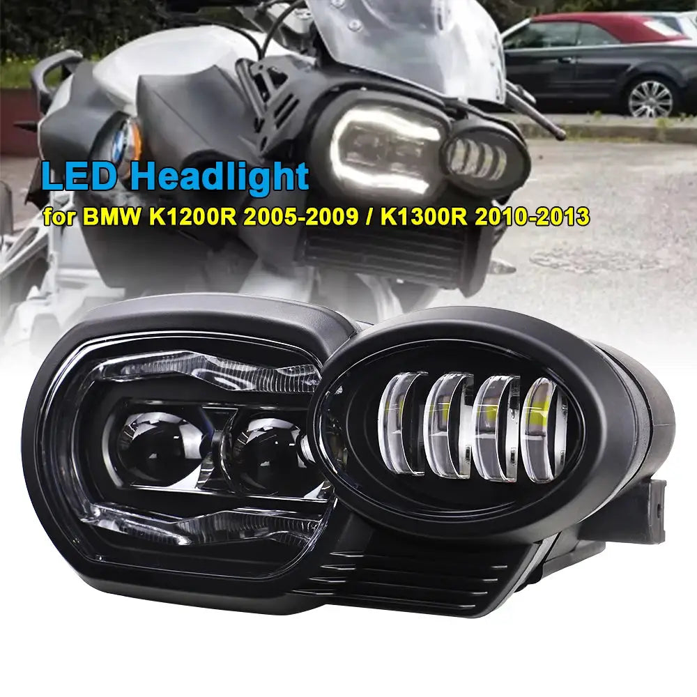 LED Headlight Hi/Low Beam with C-shaped Light for BMW K1200R 2005-2009 / K1300R 2010-2013 by InterCyprus Trading Ltd