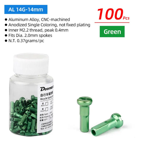 Deemount Bicycle Wheel Caps &ndash; Ultra-Lightweight Aluminum Alloy Design AL14G-14mm GN 100pcs / CN