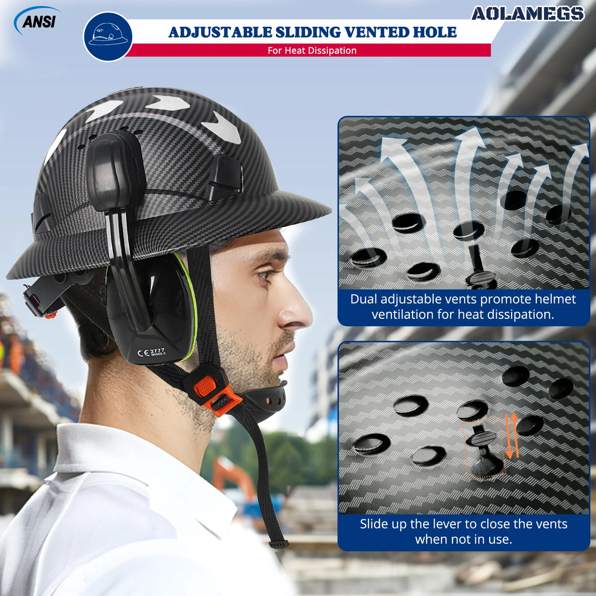 CE Carbon Fiber Full Brim Safety Cap &ndash; With Earmuffs