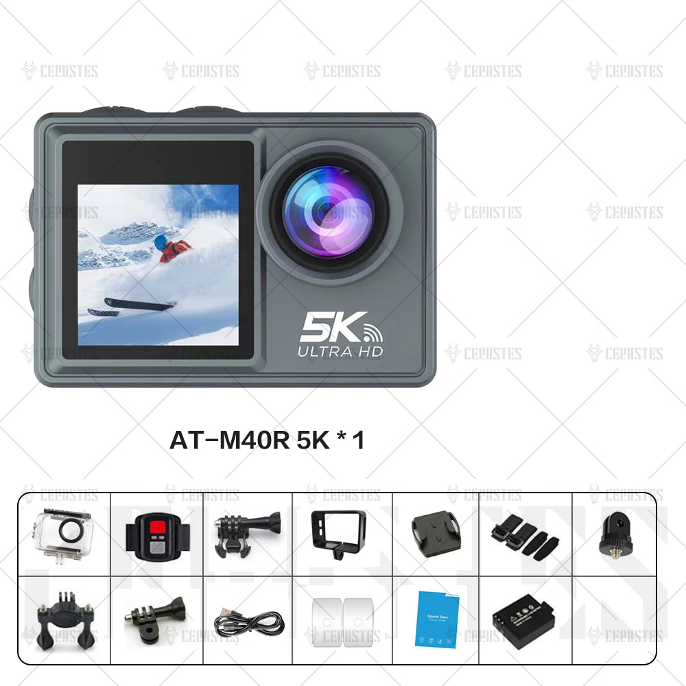 CERASTES 5K WiFi Action Camera &ndash; Dual Screen 170 Degree Wide Angle AT-M40R A / 64G