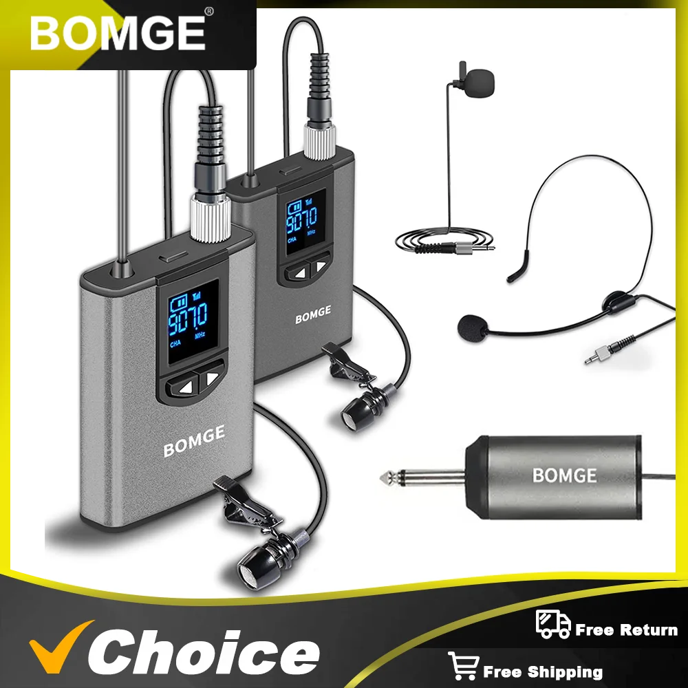 BOMGE Dual Wireless Microphone System with Rechargeable Transmitter &amp; Receiver