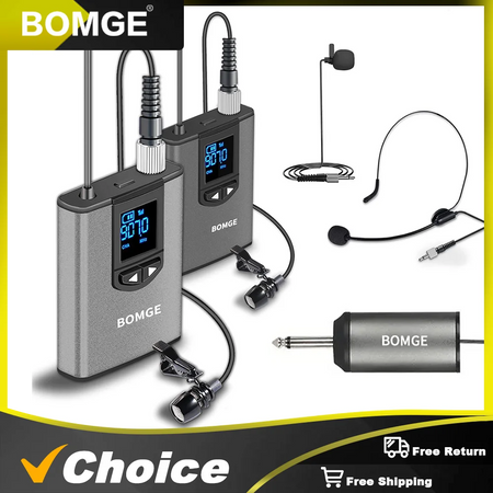 BOMGE Dual Wireless Microphone System with Rechargeable Transmitter &amp; Receiver