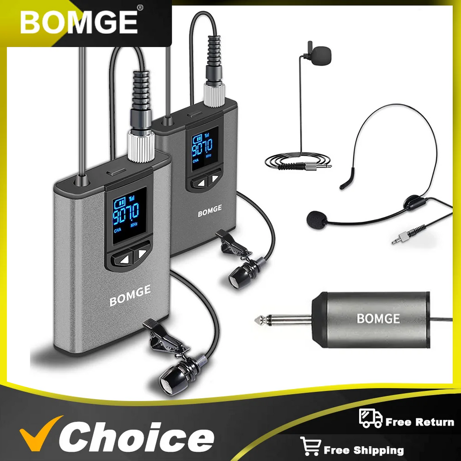 BOMGE Dual Wireless Microphone System with Rechargeable Transmitter &amp; Receiver