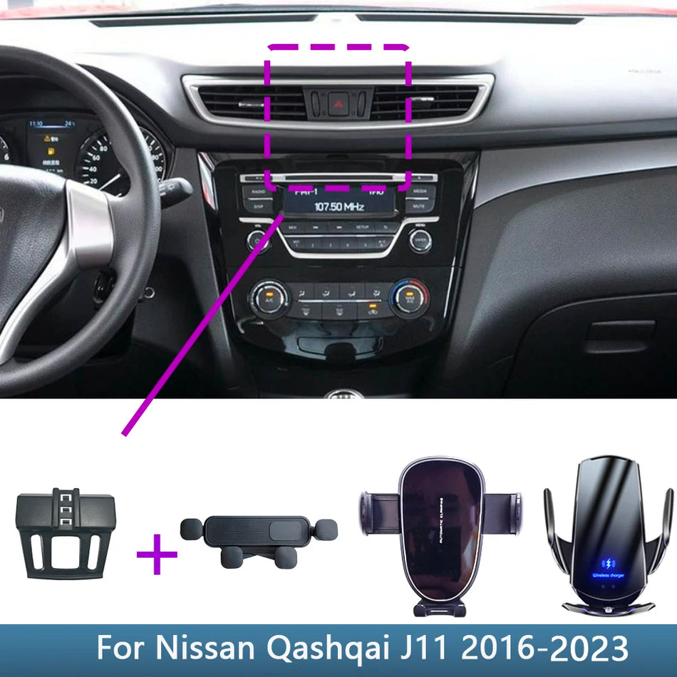 Supporto per telefono a base fissa Nissan Qashqai J11 con ricarica wireless