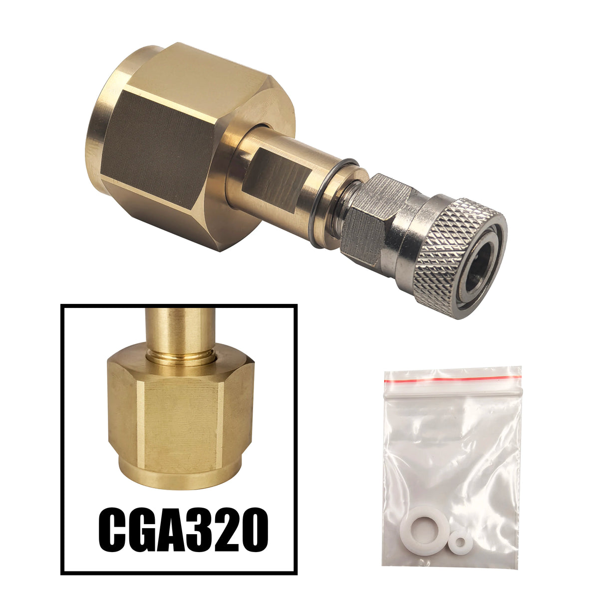 CO2 Tank CGA320 Fitting 8mm Quick Disconnect - Solid Copper CGA320 Female