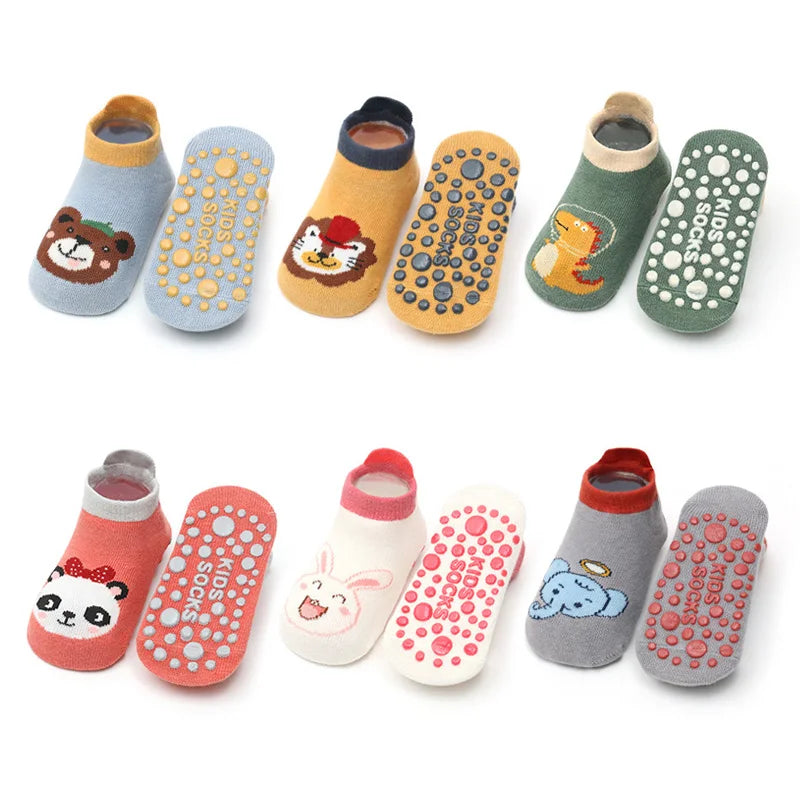 6 Pairs Kids Cotton Socks Cartoon Animal Pattern Non Slip