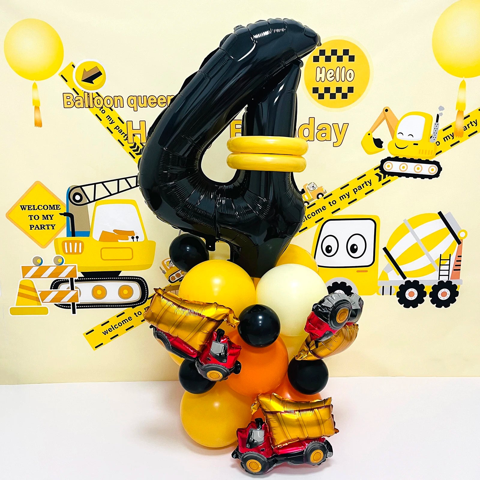 31pcs/set, 32inch Construction Theme Age Number Truck ExcavatorTower With Black Balloon Birthday Party Decorations Supplies 4 years old / 32inch / excavator