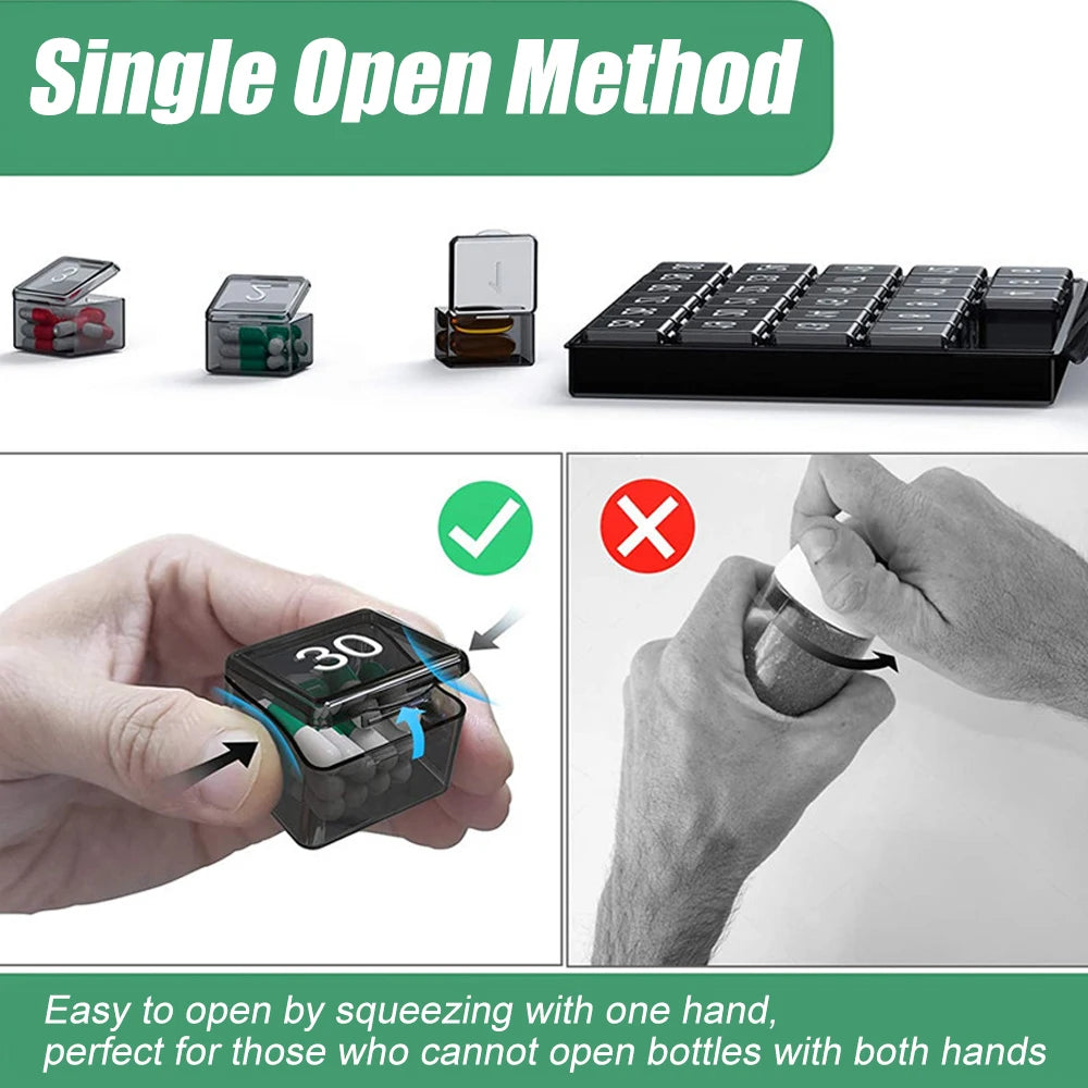 30-Day Large Compartment Monthly Pill Organizer for Vitamins and Medication, BPA-Free Pill Case