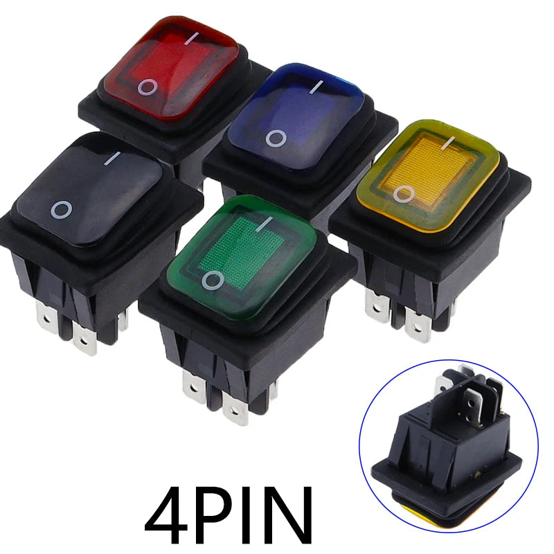 30x22 Heavy Duty Waterproof Rocker Switch &ndash; Reliable 12V Red LED Illumination 4PIN / Yellow / 220V