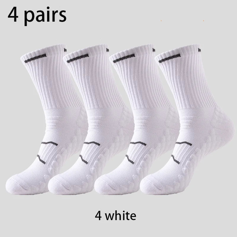 4 Pairs Pro Performance Sport Socks - Breathable Cushioned 4 white Crew / One Size