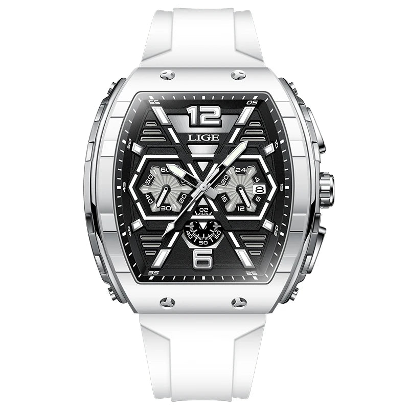 LIGE Luxury Square Casual Quartz Watch - 50M Waterproof Chronograph White S