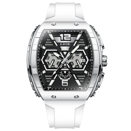 LIGE Luxury Square Casual Quartz Watch - 50M Waterproof Chronograph White S