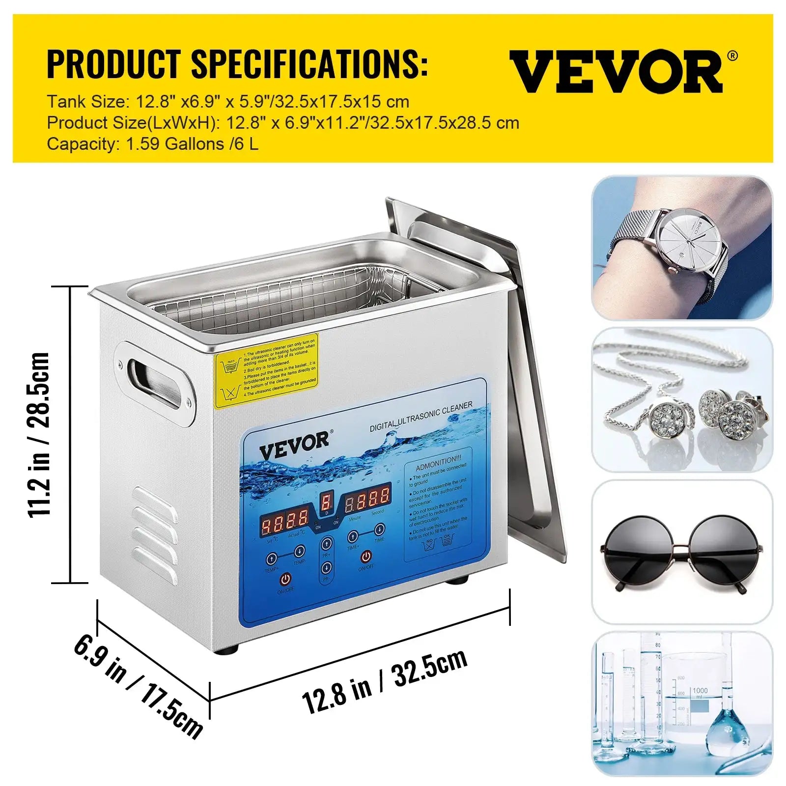 Ultrasonic Cleaner 3L-15L Portable 36K-40KHz 6L / CZECH REPUBLIC