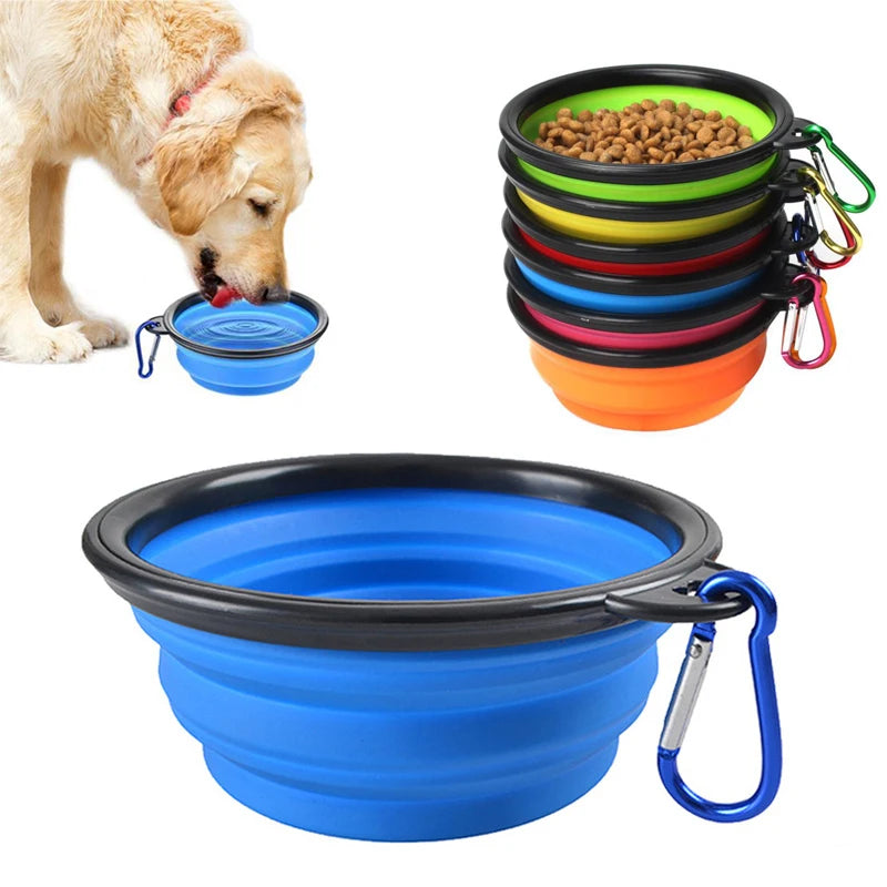 Portable Folding Silicone Dog and Cat Bowl with Carabiner