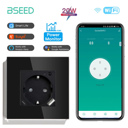 BSEED Smart Wifi Wall Socket 86mm Black / EU