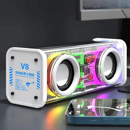 Bluetooth 5.0 Dual Speakers 1800mAh Mini &ndash; RGB Lights V8 White / Speaker