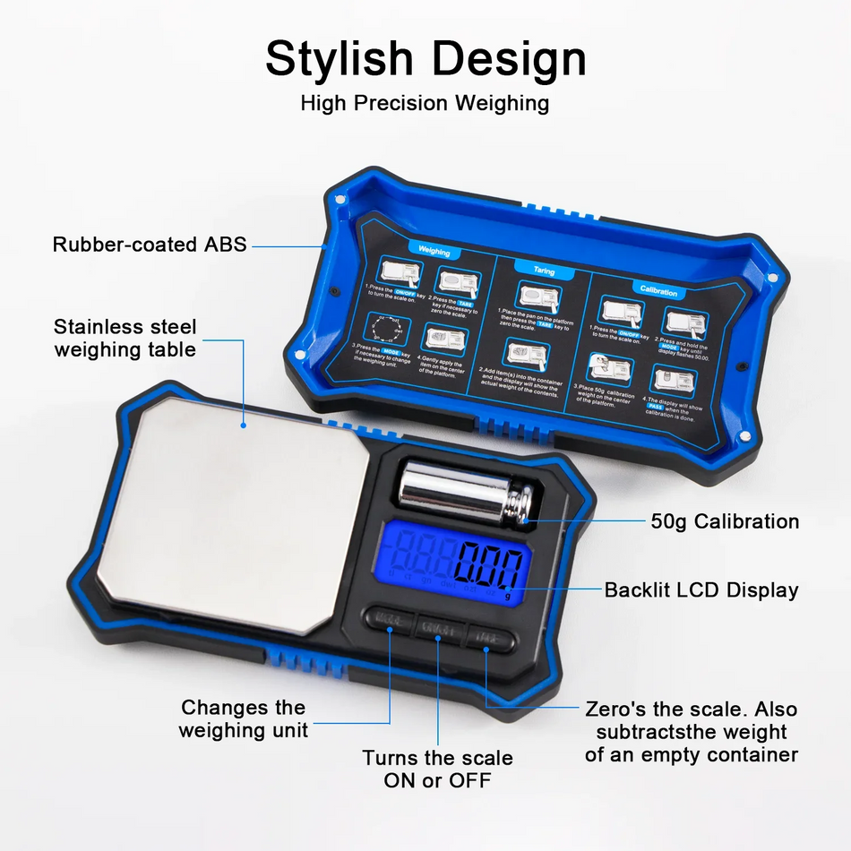 Präzisions-Taschenwaage 200 g x 0,01 g mit LCD-Display für Schmuck und Küche