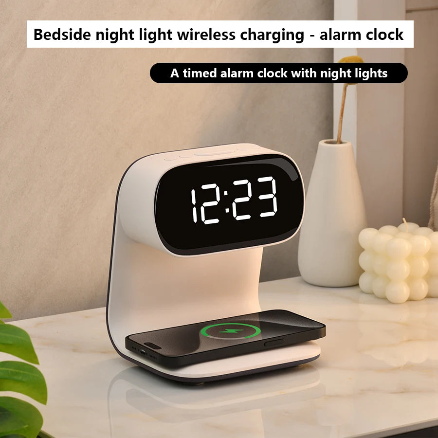 LED Night Light Alarm Clock &ndash; Wireless Charging &amp; Mood Light