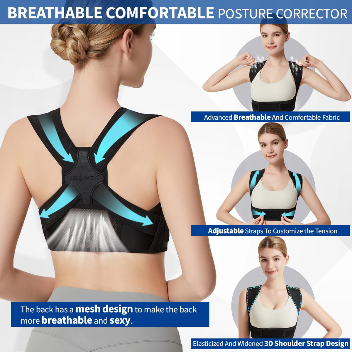 NEENCA Posture Corrector for Back Support Adjustable Shoulder Posture Brace for Men and Women
