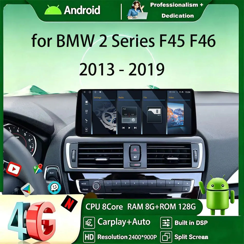 12,3-calowy odtwarzacz samochodowy Android do BMW serii 2 F45 F46 z radiem, nawigacją GPS, Carplay i kamerą 360 DSP