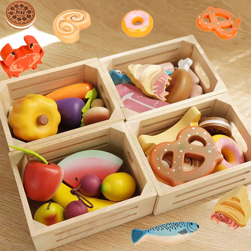 ATS30268 - Educational Wooden Kitchen Pretend Play Food Set