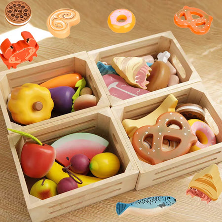 ATS30268 - Educational Wooden Kitchen Pretend Play Food Set