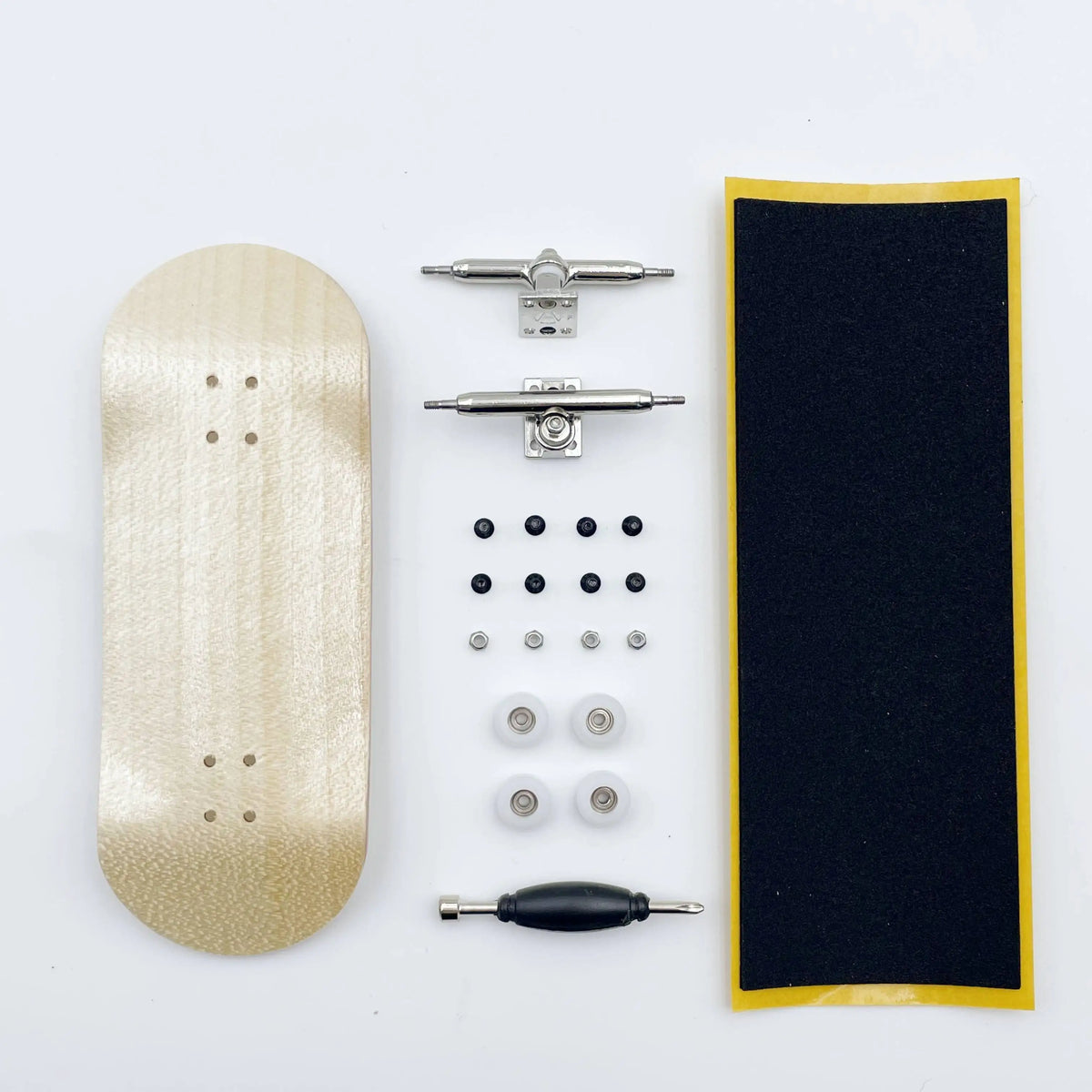 36mm Fingerboard Set &ndash; Handmade Wooden Deck with CNC Wheels Wood