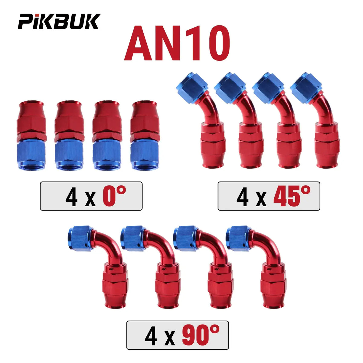PIKBUK 12Pcs AN4/6/8/10/12 Universal Straight 45 90 Degree Reusable Hose End Fittings Adapter For Swivel PTFE Oil Fuel Line Pipe by InterCyprus Trading Ltd