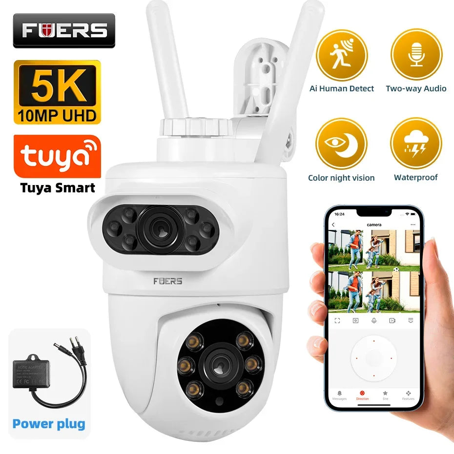 FUERS 5K Dual Lens IP Camera Dual Lens Camera / EU Plug