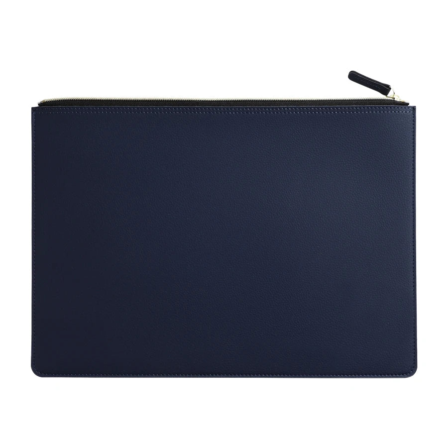 Premium Leather A4 Document Organizer &amp; Business Portfolio with Zipper dark blue