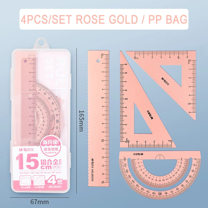 M&amp;G Aluminium Maths Drawing Set - Black/Blue/Pink/Grey Pink