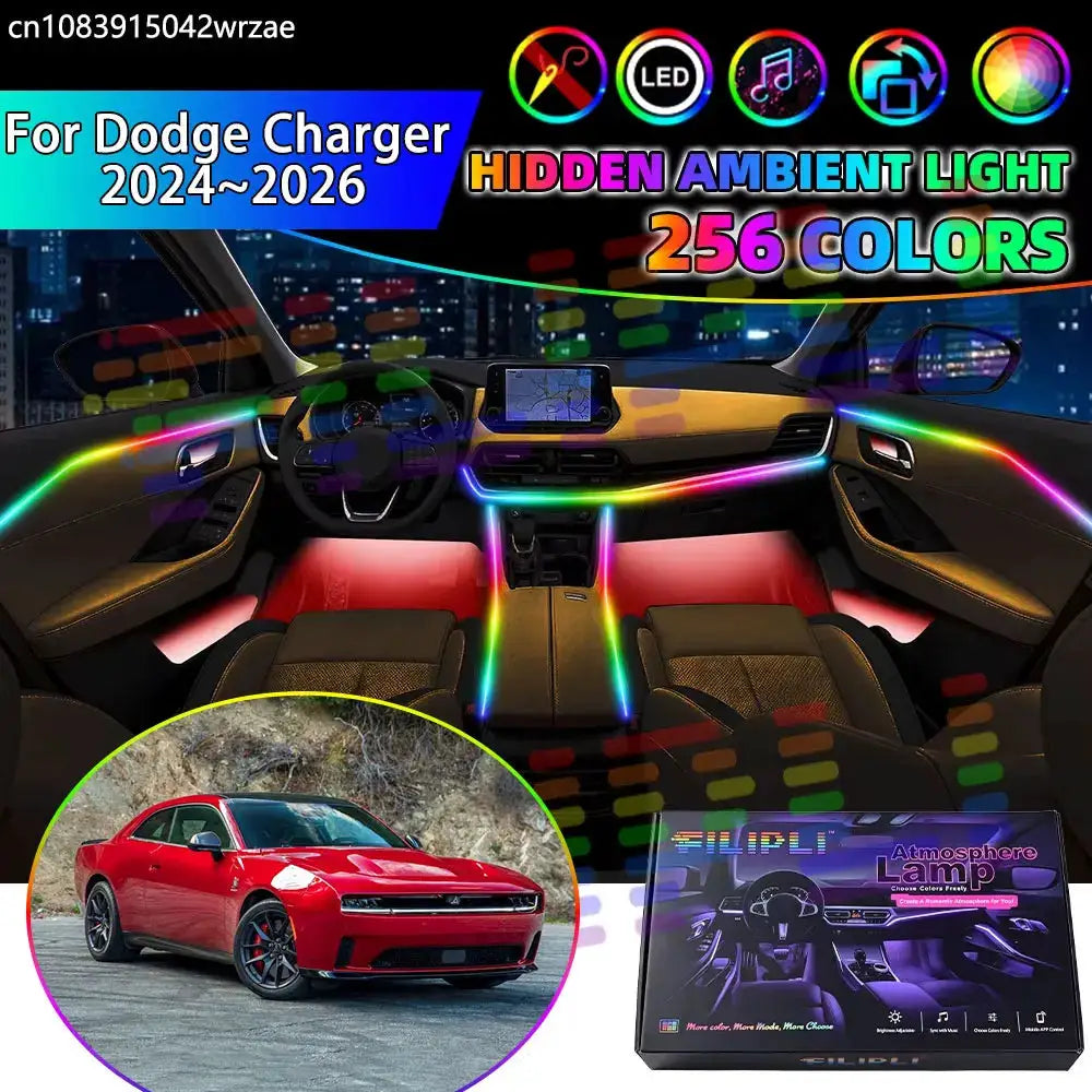 For Dodge Charger 2024 2025 2026 RGB Car Interior Ambient Lights Strips Breathing Lighting Kit App Control LED strips Auto Parts by InterCyprus Trading Ltd