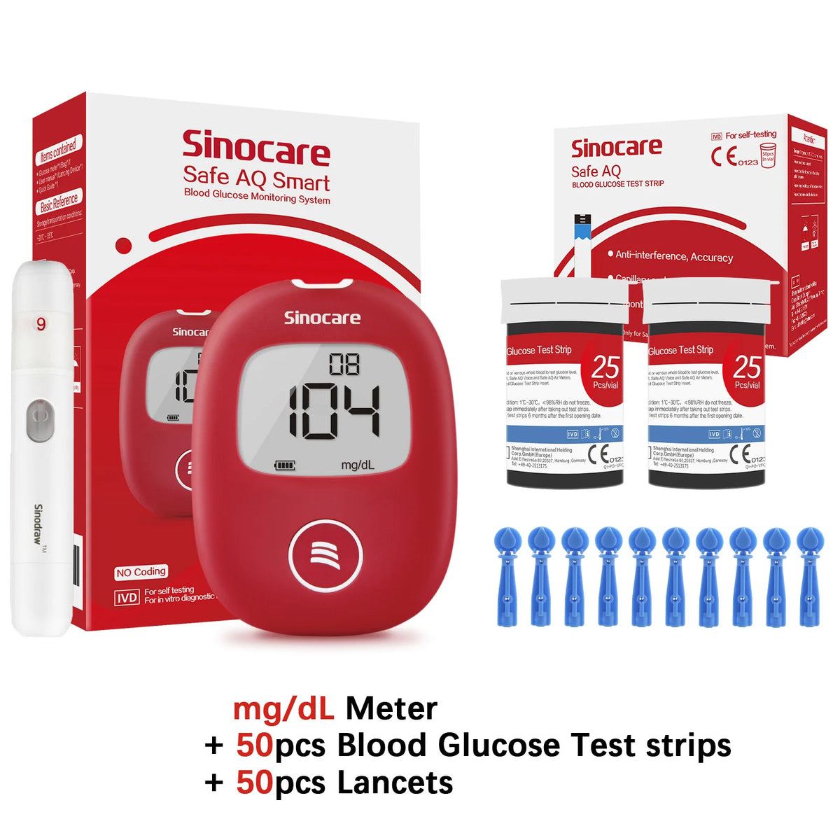 Safe AQ Blood Glucose Meter &ndash; Fast Results in 5 Seconds mg Meter 50 Strips / CHINA