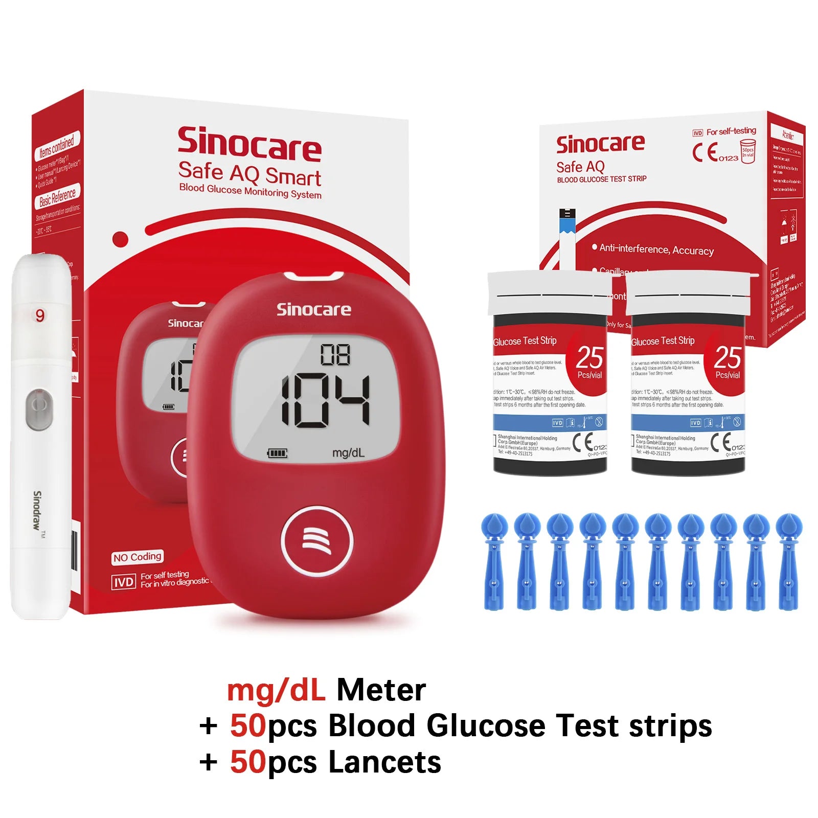 Safe AQ Blood Glucose Meter &ndash; Fast Results in 5 Seconds mg Meter 50 Strips / CHINA