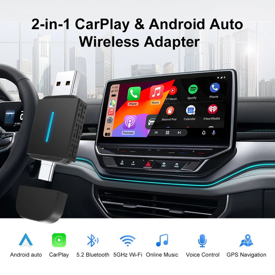 2In1 Wireless CarPlay and Android Auto Dongle for Audi VW Skoda Seat Toyota
