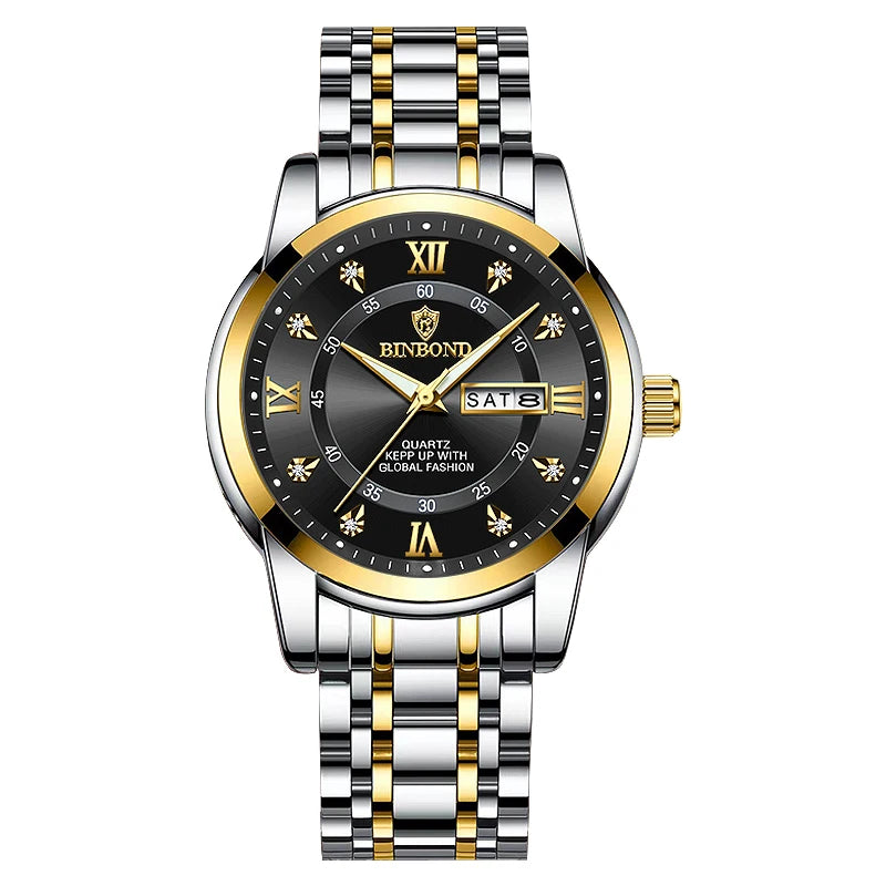 BINBOND Men's Luxury Diver Watch - 30ATM Waterproof Quartz Timepiece Gold Black