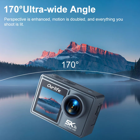 Ourlife MTR40 5K Action Camera &ndash; 170 Degree Waterproof with 5X Zoom