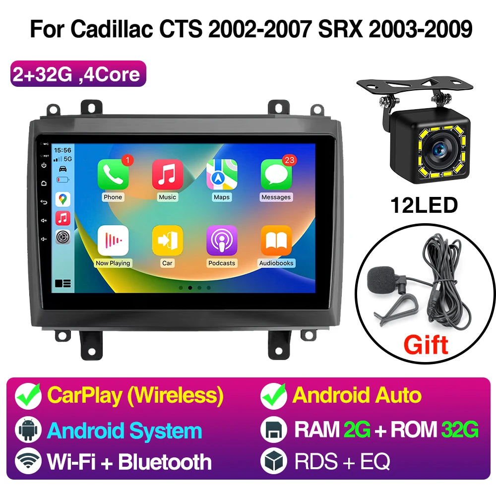 10Inch Car Radio CarPlay Android Auto Cadillac &ndash; Touchscreen 2G 32G 12LED