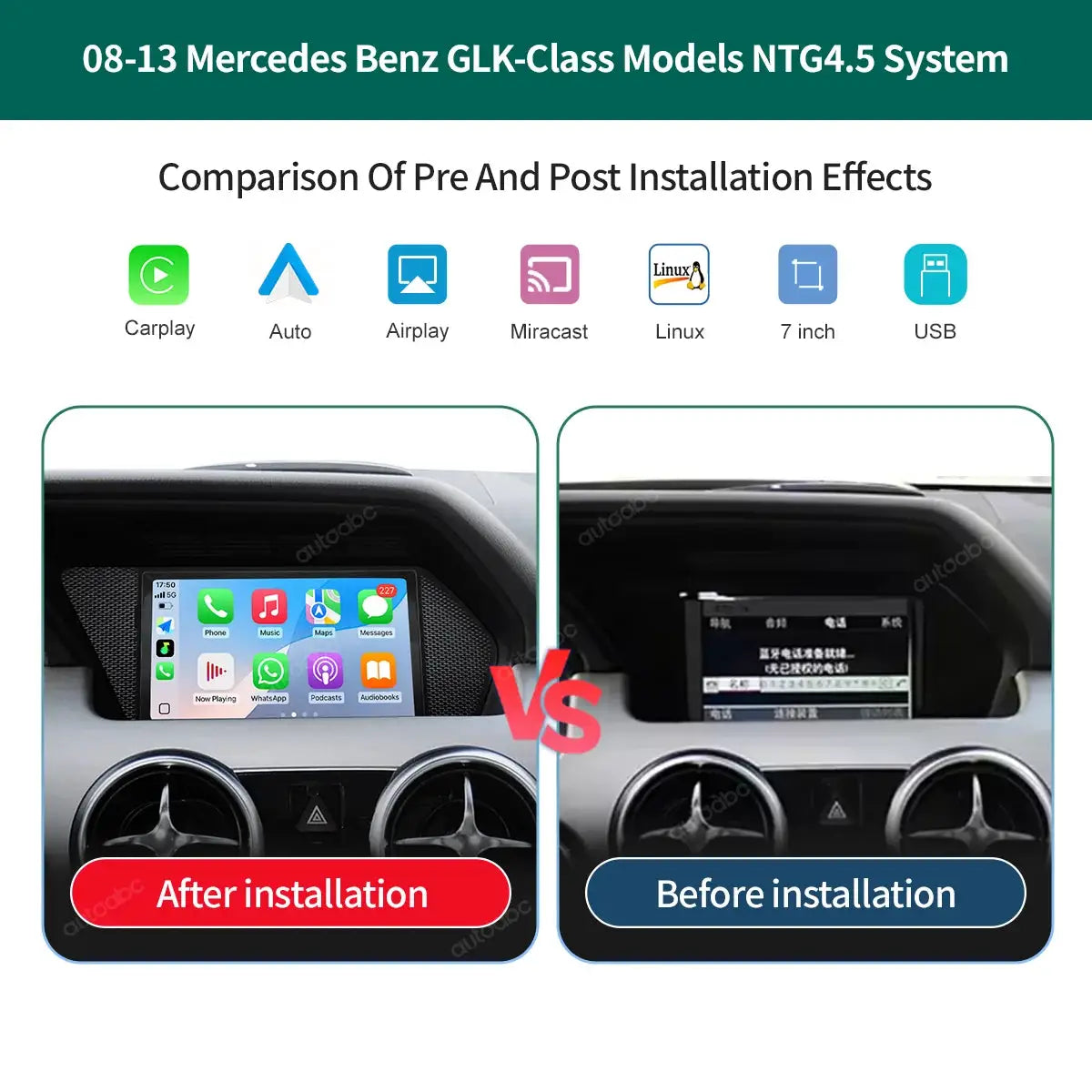 7" Multime Touch Screen Wireless CarPlay Android Auto Car Radio For Mercedes Benz GLK X204 NTG4.0/4.5 2008-2013 with BT Airplay by InterCyprus Trading Ltd