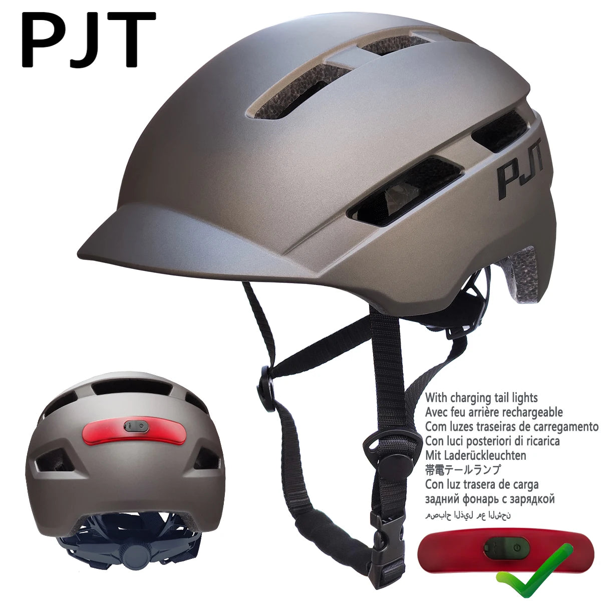 PJT Mountain Cycling Helmet USB - Rechargeable Tail Light P-6-Titanium-Black-L / L57-61CM