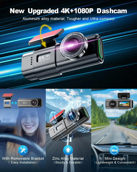 Kocam 4K WIFI Dash Cam &ndash; Dual Lens Front and Rear Recording