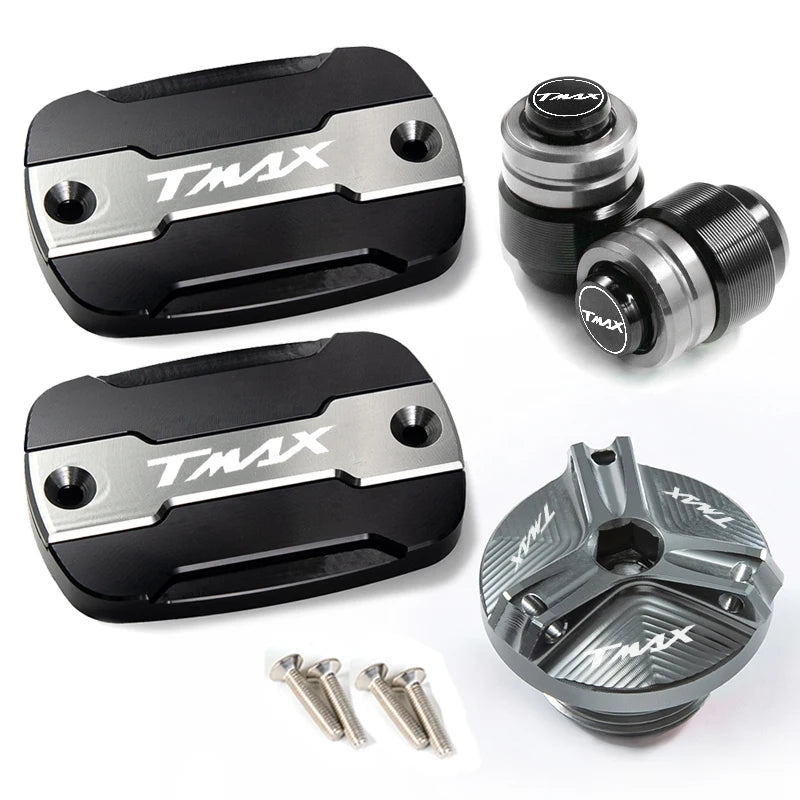 Yamaha TMAX Brake Fluid Tank Cap &amp; Filler Cap Set by AKGLS 4pcs titanium