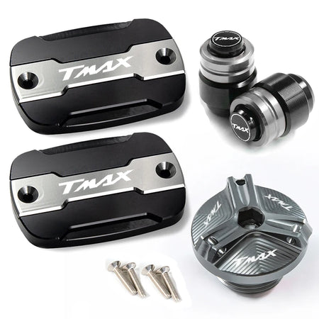 Yamaha TMAX Brake Fluid Tank Cap &amp; Filler Cap Set by AKGLS 4pcs titanium